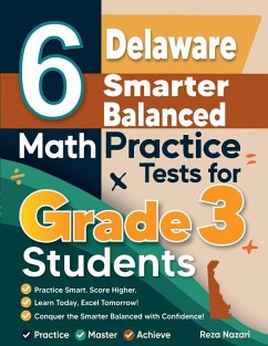 Cover 6 Delaware Smarter Balanced Math Practice Tests for Grade 3 Students