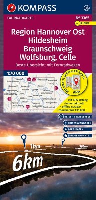 KOMPASS Fahrradkarte 3365 Region Hannover Ost, Hildesheim, Braunschweig, Wolfsburg, Celle, mit Knotenpunkten 1:70.000