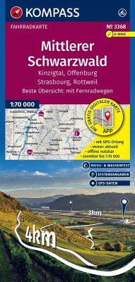 KOMPASS Fahrradkarte 3368 Mittlerer Schwarzwald, Kinzigtal, Offenburg, Strasbourg, Rottweil 1:70.000