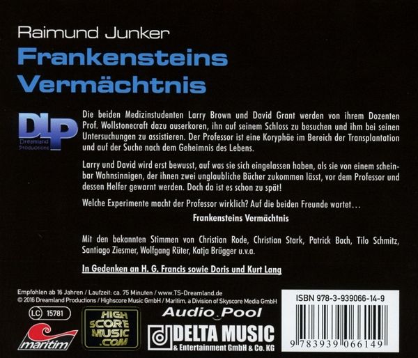 Dreamland Grusel Frankensteins Vermächtnis 1 Audio Cd - 