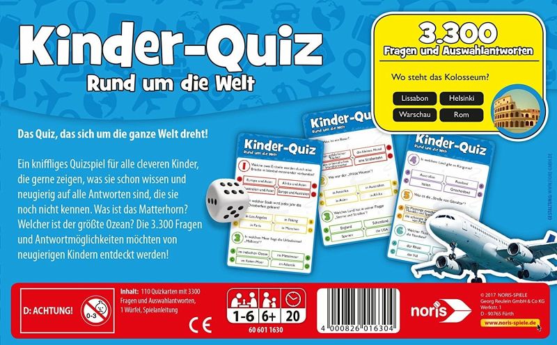 Kinder-Quiz Noris 606011630 Rund um die Welt 3300 Fragen und Antworten Reis 