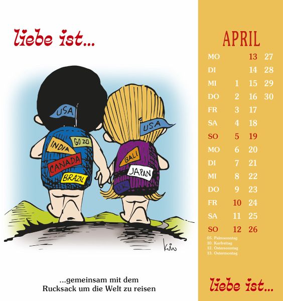 liebe ist... 2020. Postkartenkalender von Kim Casali Kalender