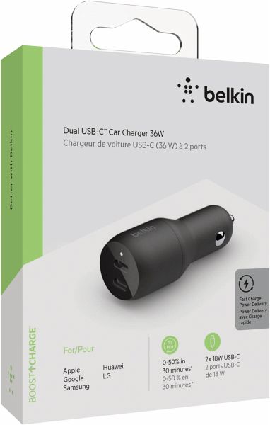 CCB002btBK 36W Power Delivery schw Belkin USB-C Kfz-Ladegerät 