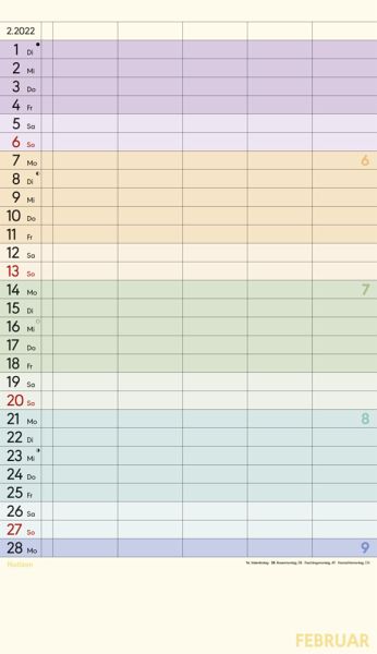 Familienplaner Farbenfroh 2022 mit 5 Spalten - Familien-Timer 26x45 cm