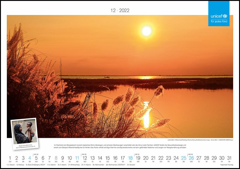 UNICEF Kalender 2022 - Wand-Kalender - Wohltätigkeits-Kalender 42x29,7 - Kalender portofrei 