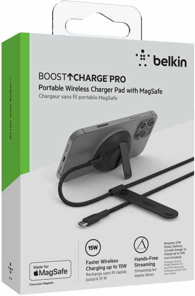 Belkin Tragbares MagSafe Ladepad, für iPhone 12/13 Smartphone-Ladegerät, 15  W zum schnelleren Laden