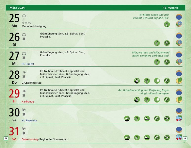 Der kleine Aussaatkalender 2024 Gärtnern mit dem Mond. Die besten