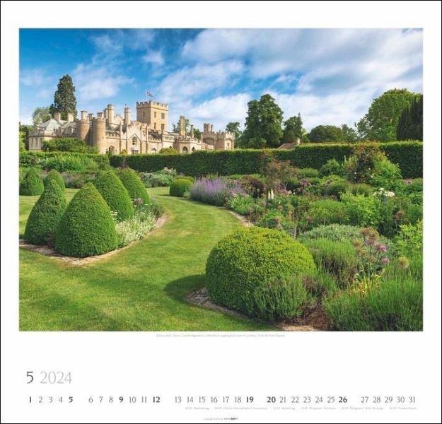 Englische Parks & Cottages Kalender 2024. Wandkalender mit 12