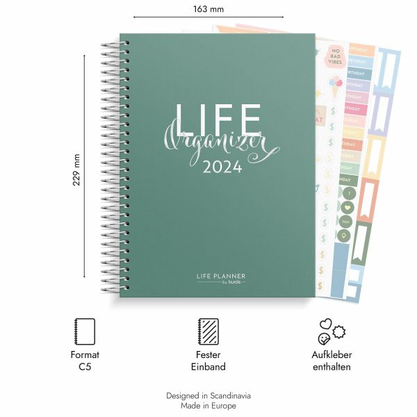 Burde Life Organizer Grün Kalender 2024 - Kalender portofrei bestellen