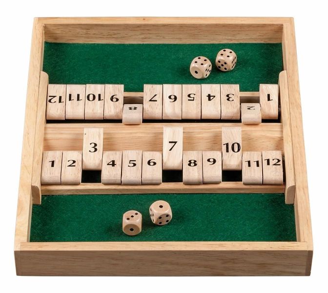 POFET Wood Deluxe 4 Sided 10 Number Shut The Box Würfel Brettspiel für Kinder Erwachsene Traditionelles Strategiespielset aus Holz